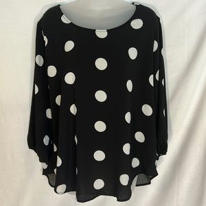 Kaileigh Black and White Large Polka Dot Blouse
